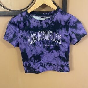 Purple Tie-Dye Crew Neck Crop T-Shirt